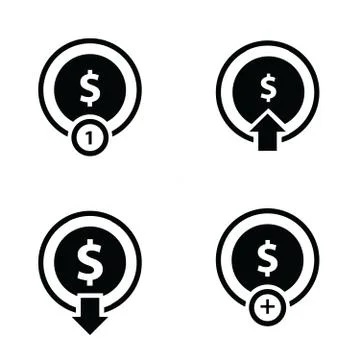 Coin and bubbles icon set Stock Illustration