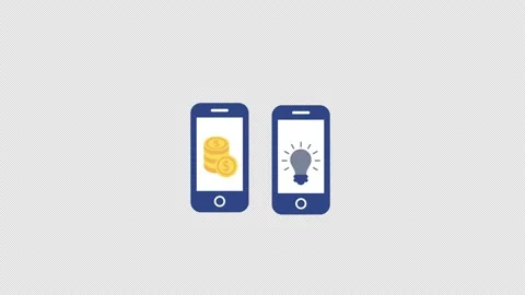 Coin and light bulb on mobile icon motion graphics animation with alpha chann Stock Footage 206763103