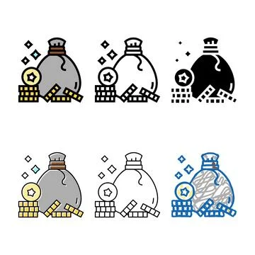 Coin bag award variations for win video game level color icon vector Stock Illustration