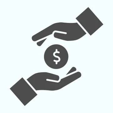 Coin between two hands solid icon. Coin in hands vector illustration isolated on Stockillustratie