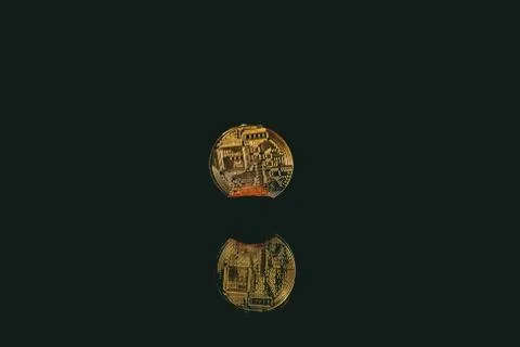 Coin bitcoin with reflection in the mirror Stock Photos