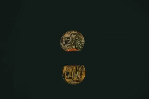 Coin bitcoin with reflection in the mirror Stock-Fotos