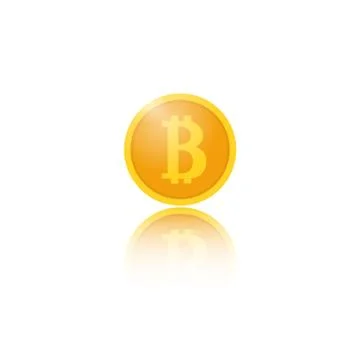Coin bitcoin with reflection on white background. Illustrazione stock