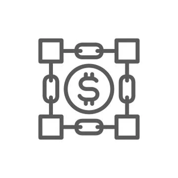 Coin with blockchain, cryptocurrency, bitcoin, digital key line icon. Stock Illustration