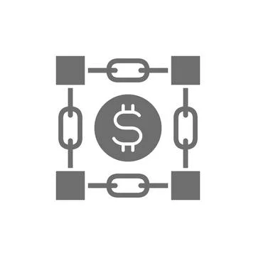 Coin with blockchain, cryptocurrency, bitcoin, digital key grey icon. イラスト素材