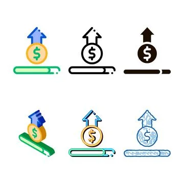 Coin cash dollar growing up vector stylized thin line icon Illustrazione stock