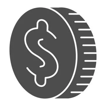 Coin cash solid icon. One dollar currency, dime piece of savings symbol, glyph Stock Illustration