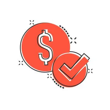 Coin check mark icon in comic style. Money approval cartoon vector illustrati 스톡 일러스트