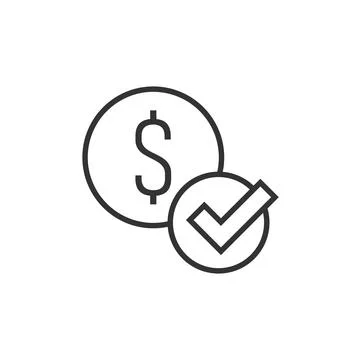 Coin check mark icon in flat style. Money approval vector illustration on whi Illustrazione stock