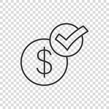 Coin check mark icon in flat style. Money approval vector illustration on whi Stock Illustration
