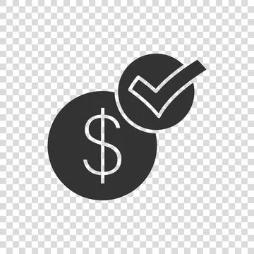 Coin check mark icon in flat style. Money approval vector illustration on whi Illustrazione stock