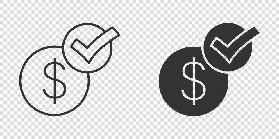 Coin check mark icon in flat style. Money approval vector illustration on whi イラスト素材