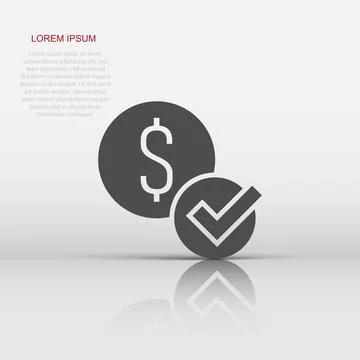 Coin check mark icon in flat style. Money approval vector illustration on w.. 스톡 일러스트