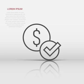 Coin check mark icon in flat style. Money approval vector illustration on w.. 库存插图