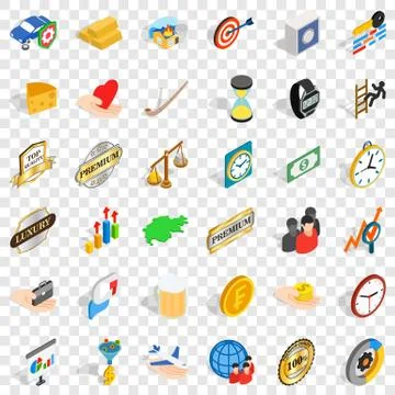 Coin circle icons set, isometric style Stock Illustration