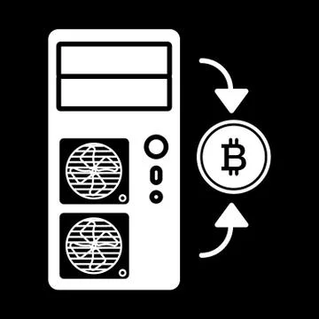 Coin, computer, bitcoin solid icon. vector illustration isolated on black. glyph 스톡 일러스트