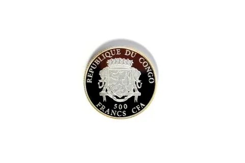 A coin of the Congo state with a face value of 500 francs observe coat of arm Stock Photos