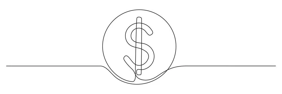 Coin continuous one line drawing art. Illustrazione stock