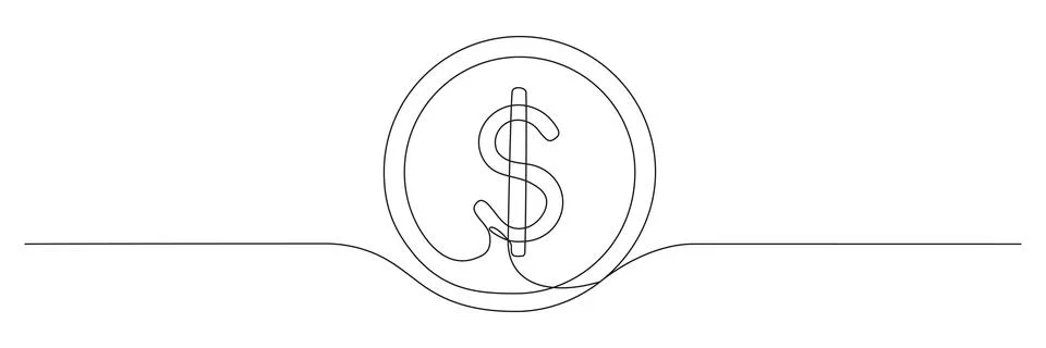Coin continuous one line drawing art. Illustrazione stock