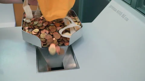 Coin counting machine in a bank Stock Footage 62070671