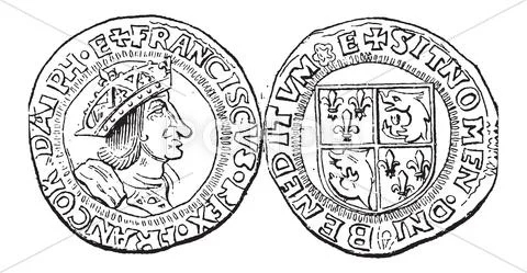 Coin Currency, Francis I of France, vintage engraving Stock Illustration