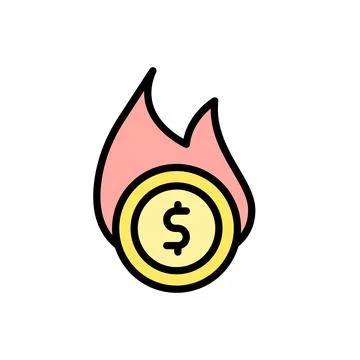 Coin dollar fire icon. Simple color with outline vector elements of bankruptcy Stock Illustration