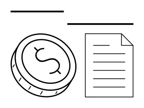 Coin with Dollar Sign and Document with Lines Symbolizing Financial Documen.. Illustrazione stock