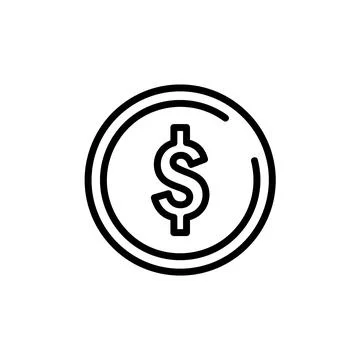 Coin with dollar sign flat icon. Pictogram for web. Line stroke. Isolated on  Stock Illustration