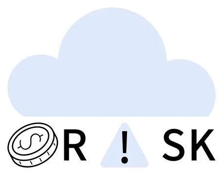 Coin with dollar sign, large cloud, and triangle with exclamation mark betwee Stock Illustration