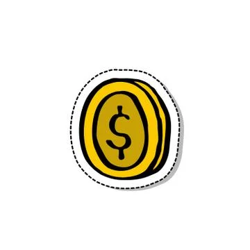 Coin doodle icon icon, vector sticker illustration Illustrazione stock