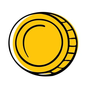 Coin doodle icon vector isolated on white background Stock Illustration