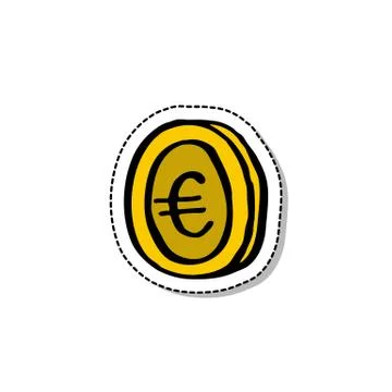 Coin doodle icon, vector sticker illustration Stock Illustration