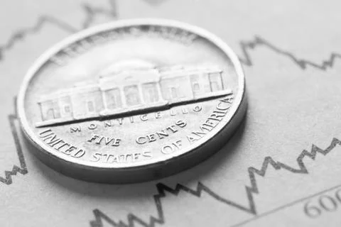 The coin five cents on graphics background Stock Photos