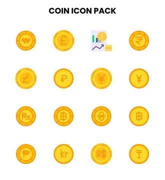 Coin Flat Collection Icons Pack Stock Illustration