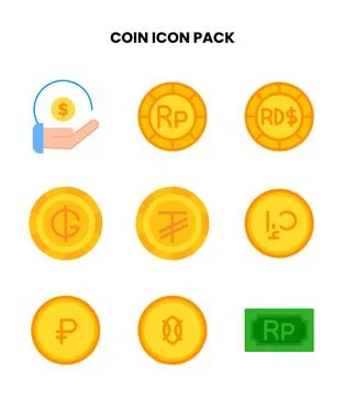 Coin Flat Vector Icons Pack Stock Illustration