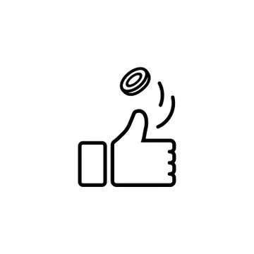 Coin flipping. Thumb up icon line on isolated white background. Eps 10 vector Stock Illustration