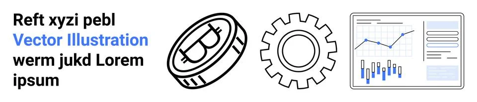 Coin, gear, and statistical graph emphasize financial growth, operations, and Stock Illustration