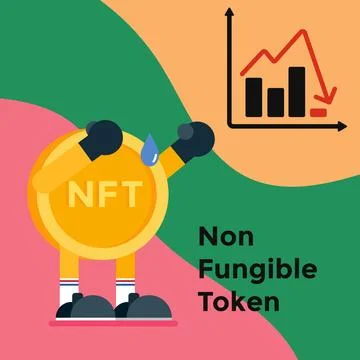 The Coin Getting Sad due to Bad Stock Value. NFT graphic asset. Flat vector illu Stock Illustration