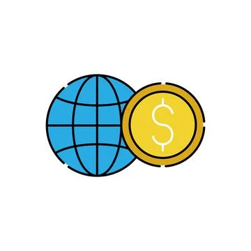 Coin with Globe icon Vector Design. Globe with Dollar Coin icon design concep Stock Illustration