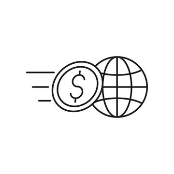 Coin with Globe icon Vector Design. Globe with Dollar Coin icon design concep 스톡 일러스트