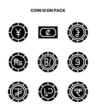 Coin Glyph Bundle Icons Pack Stock Illustration