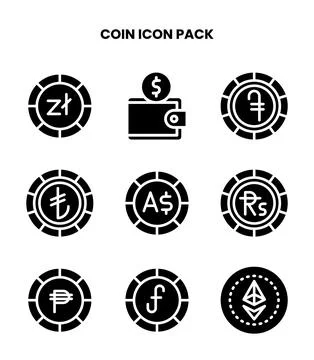 Coin Glyph Bundle Icons Pack Stock Illustration