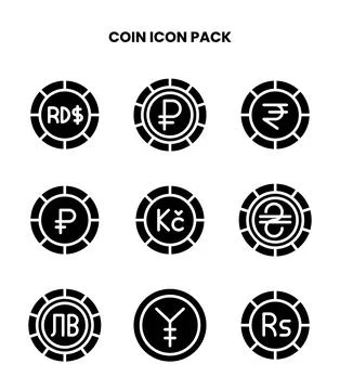 Coin Glyph Set Icons Pack 库存插图