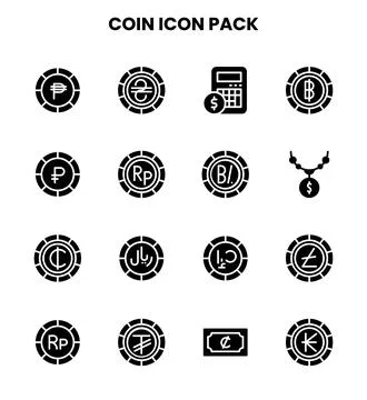 Coin Glyph Vector Icons Pack Stock Illustration