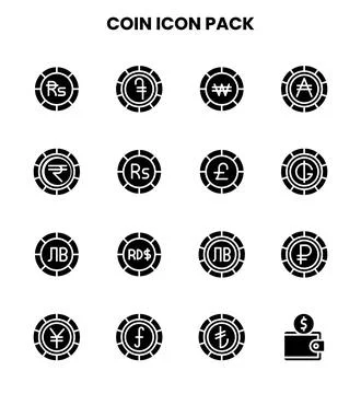 Coin Glyph Vector Icons Pack Stock Illustration