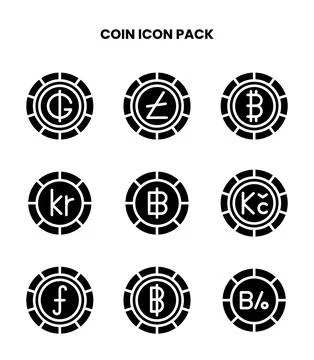Coin Glyph Vector Icons Pack Stock Illustration