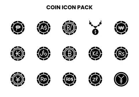 Coin Glyph Vector Icons Pack Stock Illustration