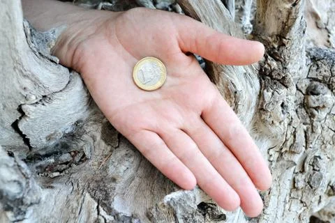 Coin in hand Stock Photos