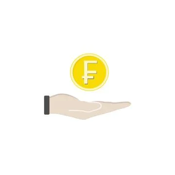 Coin in hand solid icon, finance and business Illustrazione stock