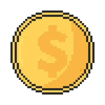 Coin icon. Pixel art object in 8 bit style. Isolated vector illustration. Stock Illustration